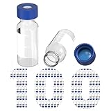 2mL Clear Autosampler Vials, HPLC & GC Sample Vials with Write-on Spot and Graduations, 9-425 Blue Polypropylene Screw Cap, Pre-Slit Blue PTFE & White Silicone Septa, 100 Pack