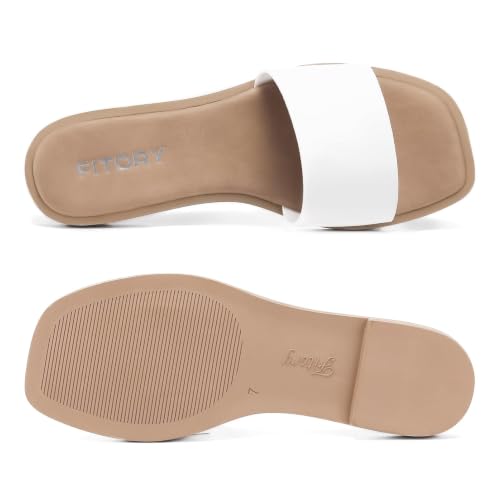 Image of FITORY Women's Slide Sandals Fashion Square Open Toe with Cushioned Footbed Slippers for Beach Size