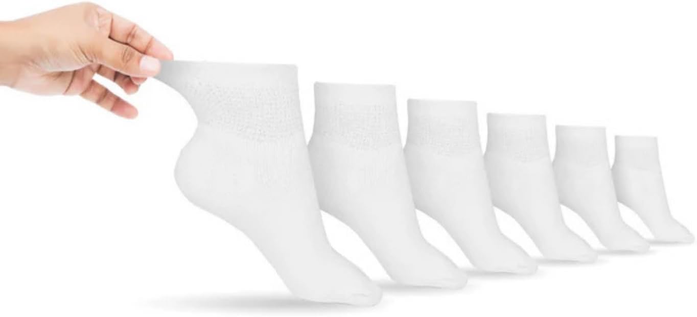 Men's Cotton Diabetic Ankle Socks (6 Pair) - Non-Binding, Moisture-Wicking, Cushioned Sole, Made in USA