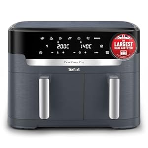 Tefal Easy Fry XXL Dual Zone Digital Air Fryer, 2 Drawers, 11L, 8in1, Air Fry, Extra Crisp, Roast, Bake, Reheat, Dehydrate, 7 Pre-set Programs, Dishwasher Safe Baskets, Java Grey - EY942BG0