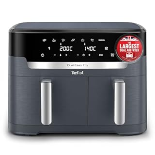 Tefal Easy Fry XXL Dual Zone Digital Air Fryer, 2 Drawers, 11L, 8in1, Air Fry, Extra Crisp, Roast, Bake, Reheat, Dehydrate, 7 Pre-set Programs, Dishwasher Safe Baskets, Java Grey - EY942BG0