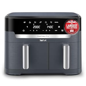Tefal Easy Fry XXL Dual Zone Digital Air Fryer, 2 Drawers, 11L, 8in1, Air Fry, Extra Crisp, Roast, Bake, Reheat, Dehydrate, 7 Pre-set Programs, Dishwasher Safe Baskets, Java Grey – EY942BG0