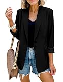 PRETTYGARDEN Women's Open Front Button Work Office Blazer, Black, X-Large