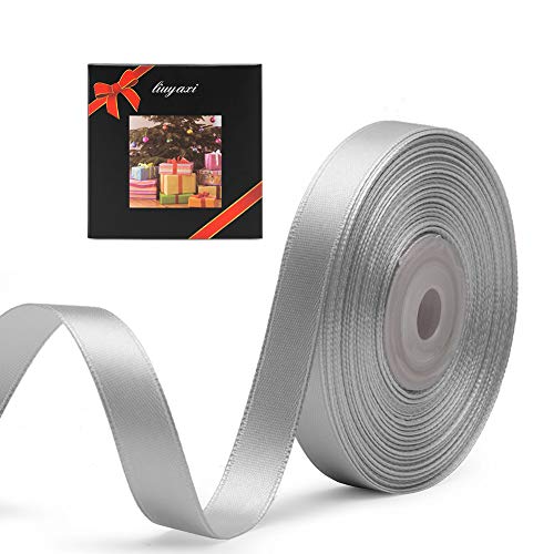 Image of Solid Color Double Faced Silver /Grey Satin Ribbon 3 /8 inch X 25 Yards, Ribbons Perfect for Crafts, Wedding Decor, Bow Making, Sewing, Gift Package Wrapping and More