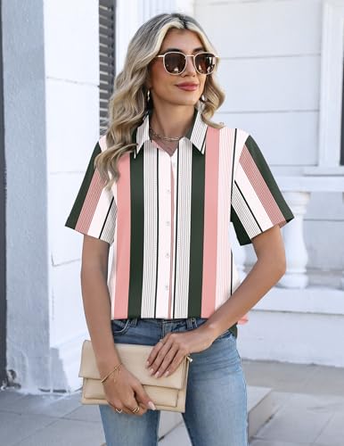 Image of Zeagoo Button Down Shirts for Women Short Sleeve Collared Tops Dressy Casual V Neck Blouses