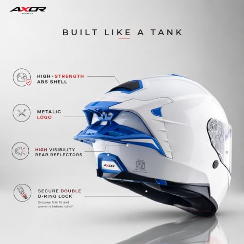 Image of Axor Brutale Corsa Helmet - Dual Spoiler | ECE 22.06, ISI & DOT Certified | Race-Ready Fit with D-Ring & UV-Protected Visor-White Blue, Size:M