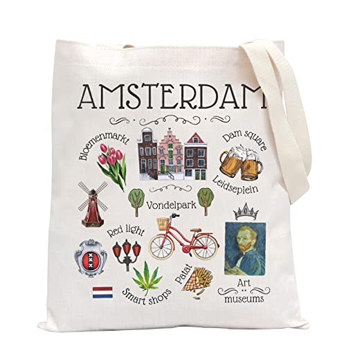POFULL Amsterdam Souvenir Gift Amsterdam Holland Travel Tote Bag Netherlands Bicycle Bike Gift (Amsterdam Tote Bag)