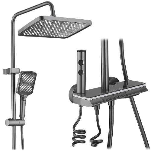 Advanced Grey Shower Panel - 5-in-1 Bathroom Set with Overhead Shower, Handheld Shower Head, Hose, Single Lever Wall Mixer, and Automatic Features