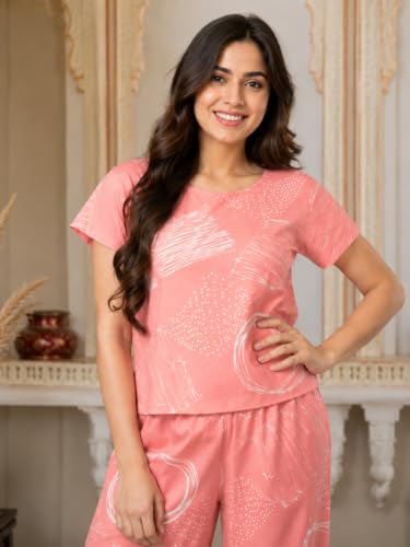 Image of Yash Gallery Women's Cotton Straight Geomatrical Printed Night Suit for Women