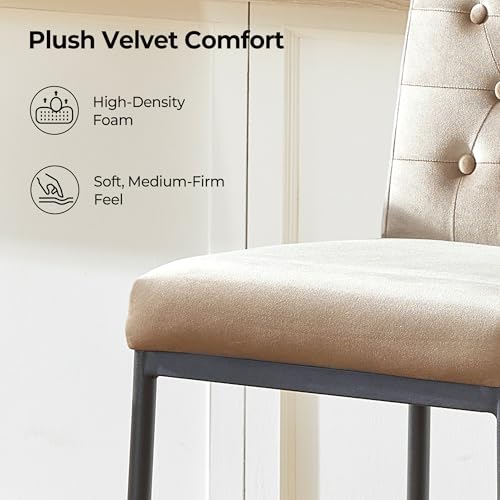 Image of CHITA Modern Bar Stools with Tufted Back Set of 4, 26 inch Counter Height Bar Stool with Metal Legs for Kitchen Island & Dining Room, Toffee Fabric, Black Frame