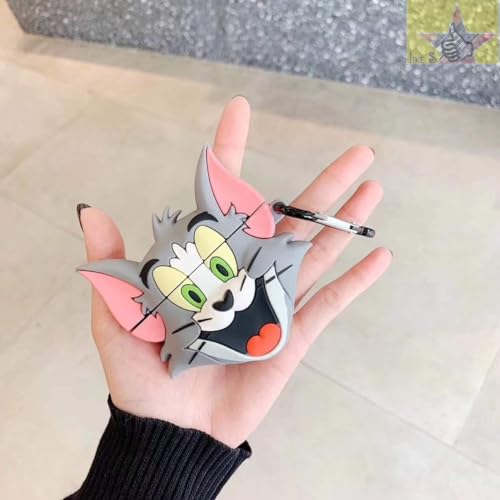 Image of Like Star (2024) Cartoon Design Case Cover for Apple AirPods Pro /Pro2, 360 Full-Body Protective Case Shockproof with Keychain Skin Protector Cover for Men and Women (Tom) with (Cable Protector)