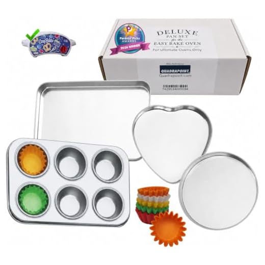 Quadrapoint Deluxe Pan Set Compatible with Easy Bake Ultimate Oven Includes Cupcake, Rectangular, Round and Heart Pans
