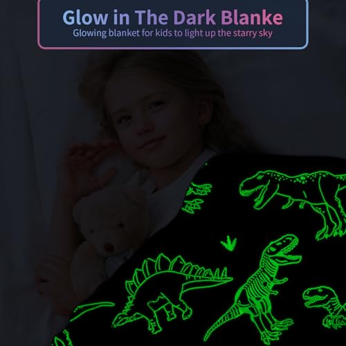 Image of COMFAR Dinosaur Blanket for Boys, Dinosaur Glow in The Dark Blanket for Kids /Toddler /Baby, Soft Fleece Blankets and Throw, Birthday 50 inchx 60 inch