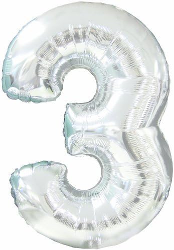 Number Three Shape 48.5 Inch Silver Mylar Balloon Pkg/1