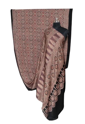 Image of Ethnics of Kutch Womenss Ajrakh Modal Silk Natural Dye Hand Block Print Saree with Blouse Piece - 5.5 Mtr Length