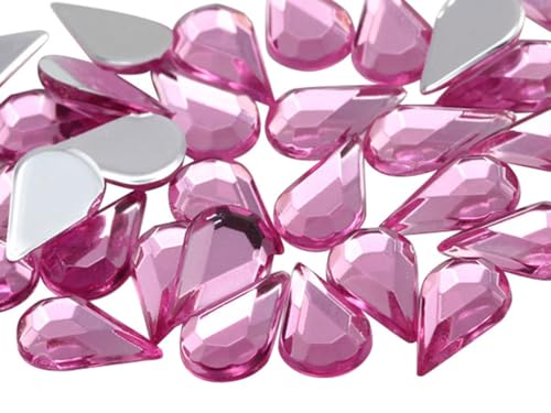 Allstarco 10x6mm Flat Back Teardrop Acrylic Rhinestones Plastic Gems for Jewelry Making Costume Jewels Cosplay Card Making Embelishments Crafts - 100 Pieces (Pink Hot H112)