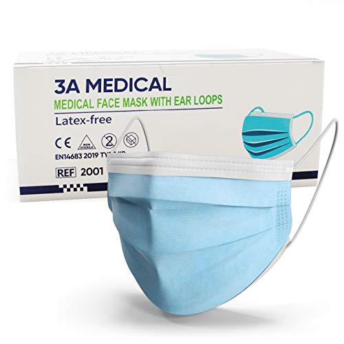 50 medizinische Einweg-Masken EN14683 Typ 2R - CE zertifiziert - Atemschutzmasken geprüft und mit Zertifikaten - medical masks mit 98% BFE Typ IIR - Alltagsmaske mit Versand aus Deutschland