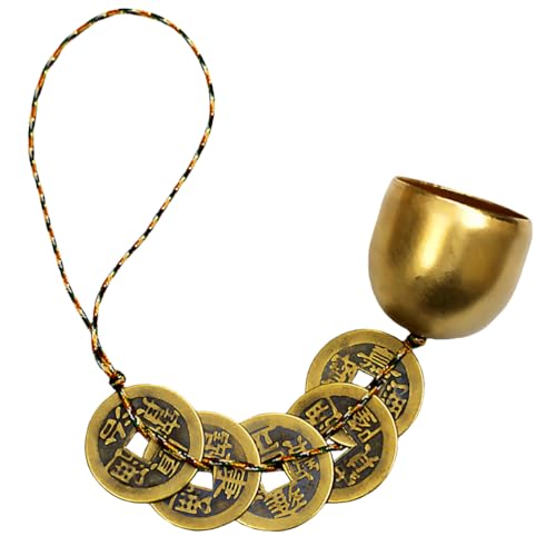 Garneck Hanging Bell Ornament Pendant Antique Coins Decor Chinese Lucky Coins Copper Bell Ornaments i- Ching Coins Bell Items Chinese Coins Door Decoration Accessories Charm
