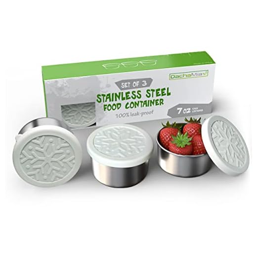 Dacha Mia Stainless Steel Food Storage Containers - Dips Condiment Containers - Set of 3-7oz - Eco Friendly Lunch Containers - Silicone Lids - Portion Control - Reusable