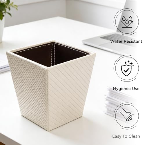 Image of Encasa XO Leather Dustbin for Home | 3 L (15x19 cm)(Small) Waste Bin for Bedroom, Washrooms, Kitchens Office, Hotel | Noise free, Floor Safe Trash Can | Textured Leather Garbage Bin - Cream