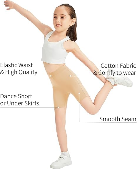WKLOUYHE Girls' Cycling Shorts Kids Cotton Shorts Leggings for Girls Summer_Pack of 02,Beige and White(11-12 Years) - Image 6 thumbnail