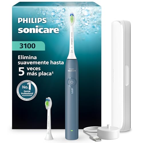 Cepillo Philips Sonicare Serie 3100   Cepillo dental sónico con sensor de presión, 3 niveles de intensidad, EasyStart, SmarTimer, autonomía de 14 días, estuche, azul marino, HX4034/24, [Nuevo]