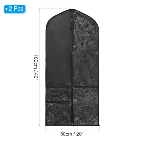 PATIKIL Garment Bags for Dance Costumes, 2 Pack 40x20 Inch Hanging Garment Bag with 4 Pockets Name Tag for Dancing Skating, Black2