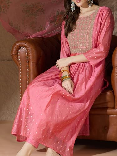 Image of Women's Chanderi Kurta with Legging and Dupatta | Modern & Traditional Blend Ethnic Wear Set | Festive & Casual Summer Kurti with Pants for Party Office & Ethnic Occasions