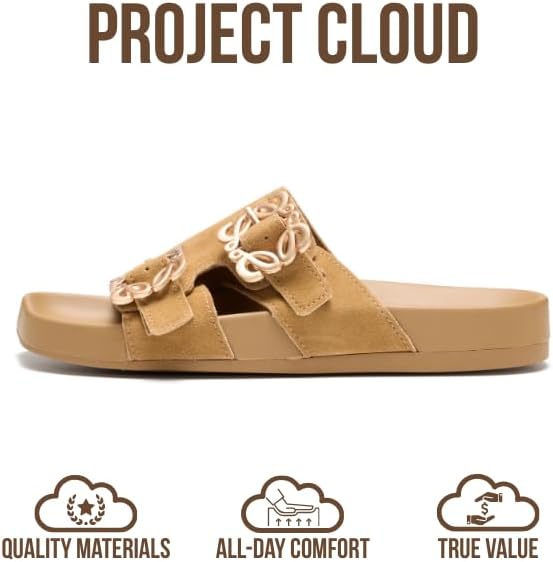 Project Cloud 100% Genuine Leather Womens Sandals Dressy - Lightweight & Non-Slip Women's Flats Sandals Women with Plush & Soft Insole Slides Sandals for Women 2026 (Velora) - Image 3