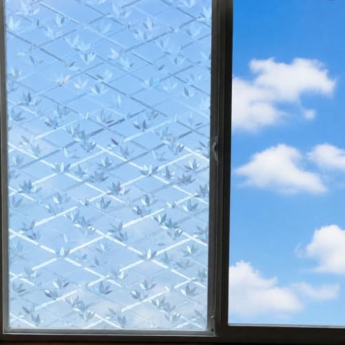 Image of CVANU Leaves & Bamboo Frosted Privacy Window Film, Self Adhesive Waterproof Vinyl Sticker for Glass Doors, Windows, Bathroom & Office Use (12 x 36 Inch)