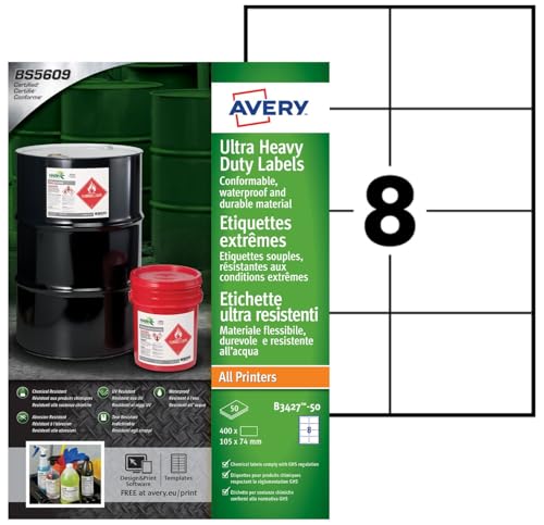 Étiquettes ultra-résistantes Avery polyéthylène 105x74 mm pour impression laser et jet d'encre