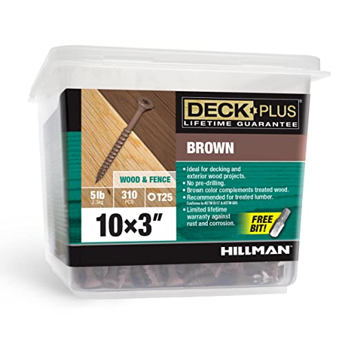 Deck Plus 3 Inch Epoxy Coated Exterior Wood and Fence Screws #10 x 3 Torx/Star Drive Included Coarse Thread, Outdoor Rust Resistant Decking Screw, Brown, 5 lb Box, 310 Pieces | 49009