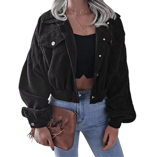 Veste en jean pour femmes avec doublure côtelée noire chaude