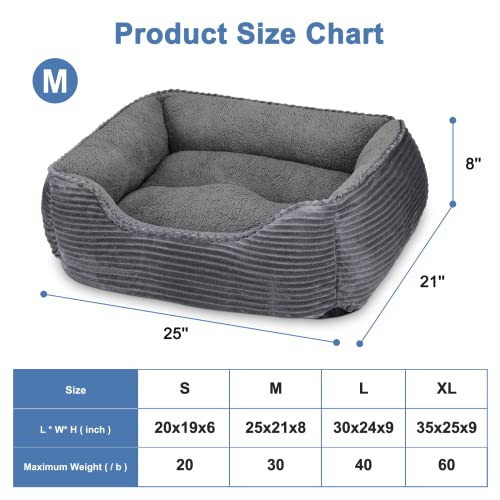 FURTIME-Rectangle-Dog-Beds-Medium-Washable25x21-Super-Soft-Grey-Dog-Bed-Cat-Bed-Fluffy-Plush-Puppy-Bed-with-Slip-Resistant-Bottom-for-Corgi-French-Bulldog-Cocker-Spaniel