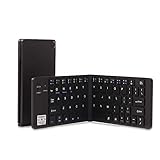 Portable Folding Keyboard, Geyes Ultra Slim Wireless Bluetooth Foldable Keyboard with Carry Pouch and Cell Phone Stand for IOS Android Windows, Pocket Size, Aircraft Aluminum Alloy, Black