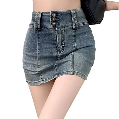 Mini jupe en jean vintage bleu taille haute XXXL pour gommer les petits complexes