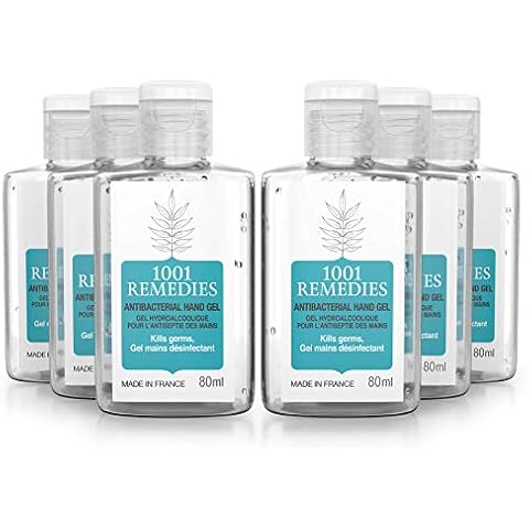 Hand Sanitiser Gel 80ml (Pack of 6) - 70% Alcohol Hospital Grade Hand Sanitiser, Made in France Antibacterial Hand Wash, Non Sticky & Maintains Skin Moisture - Mini Size, Travel |1001 Remedies Cover