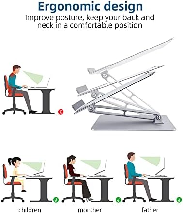 RAINBEAN Laptop Stand, Height-Adjustable Portable Laptop Riser, Foldable Ergonomic Aluminum Laptop Holder with Heat-Vent, Compatible with MacBook Notebook Air/Pro, HP, Dell, Lenovo All Laptops 10-17"