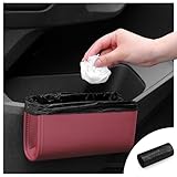 zmoso Car Trash Can, Universal Leather Cars Garbage Bin Organizer Holder with A Roll of Garbage Bag, Foldable Hanging Mini Automotive Storage Must Have Essentials Interior Accessories (Wine Red)