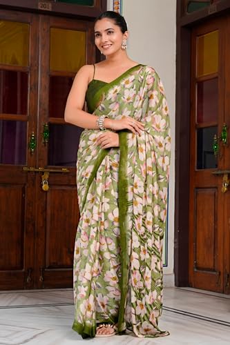 Image of MIRCHI FASHION Women Saree | Chiffon Floral Printed Lightweight Office Wear Sari with Blouse