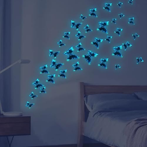 48 Pieces Glow In The Dark Butterfly Wall Decals Blue Luminous Butterfly Wall Stickers Wall Art Butterfly Decor Diy Wall Decals For Kids Girls Bedroom Bathroom Decorations #TOP1