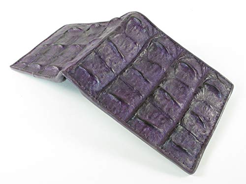 Image of Pelgio Genuine Crocodile Alligator Backbone Skin Leather Bifold Wallet ([B1] 6 Card Slots + 2 ID Windows + 2 Compartment for Bills, Purple)