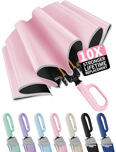 Seniny Travel Umbrella with Carabiner Handle, Windproof Large Umbrellas for Rain with Dual-Rib