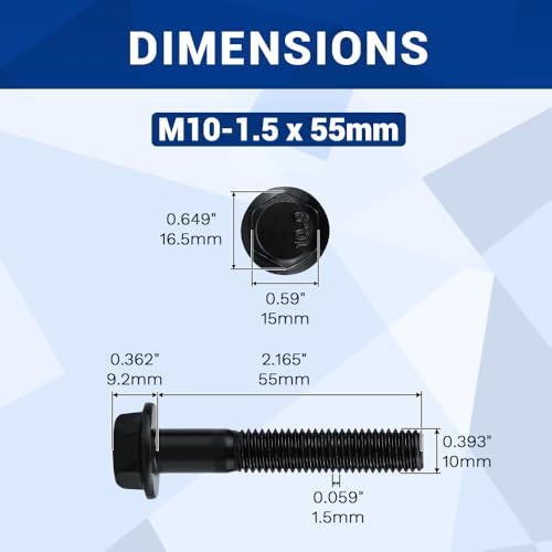 Image of 8-Sets M10-1.5 x 55mm Grade 10.9 Flange Hex Bolts + Flange Nut + Flat Washer + Lock Washer Combo Pack, Black Oxide, for Automotive & Machinery