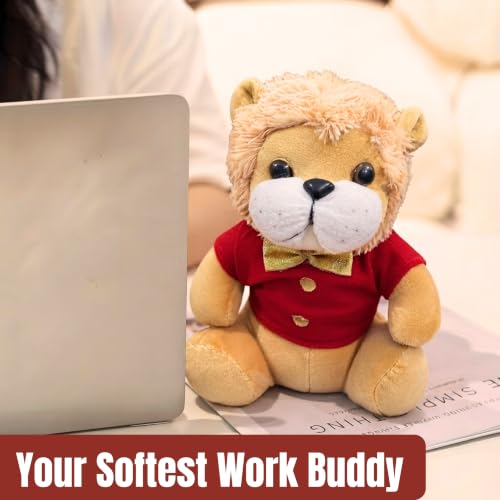 Image of Tickles Cute Sitting Lion Wearing Shirt Soft Stuffed Plush Animal Toy for Kids Boys & Girls Birthday Gift (Size: 25 cm Color: Brown & Red)