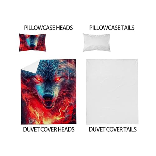 Housse de couette loup 135x200 lit simple avec taie d'oreiller microfibre enfant