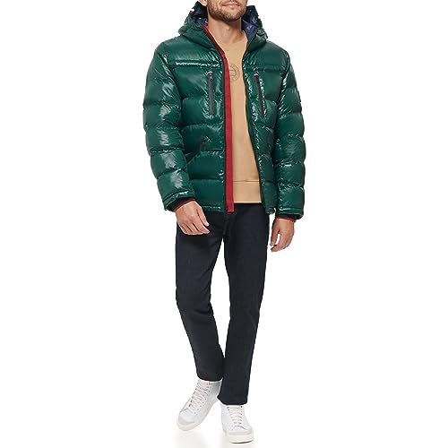 Image of Tommy Hilfiger Mens Tommy Hilfiger Men's Shiny Midweight Logo Puffer