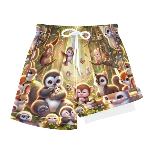 YANENDIE Boy Swim Trunks with Compression Liner Many Animals Boys Swim Shorts Quick Dry Beach Shorts
