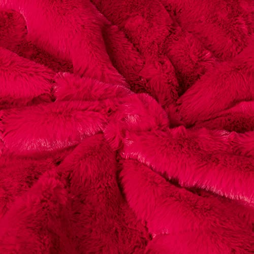 Bytide Jacquard Rabbit Faux Fur Plush Textured Throw Blankets With Micromink Back, Soft Warm Cozy Fluffy Fuzzy Luxury Throw For Couch Sofa Chair Bed Cover, 50" X 60", Christmas Red #TOP3