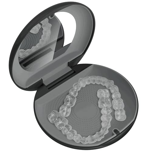 Premium Aligner Case with Mirror - Compatible with Invisalign, Smile Direct, and Other Aligners, Retainers, and Mouth Guards - Black & Grey, Set of 1